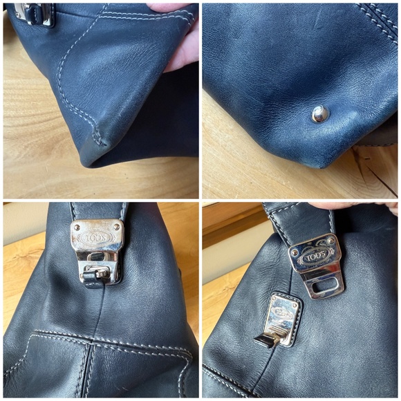 TODS D-STYLING 2WAY HANDBAG BLUE LEATHER TOTE CROSSBODY STRAP DBL ROLLED HANDLES - Picture 10 of 11